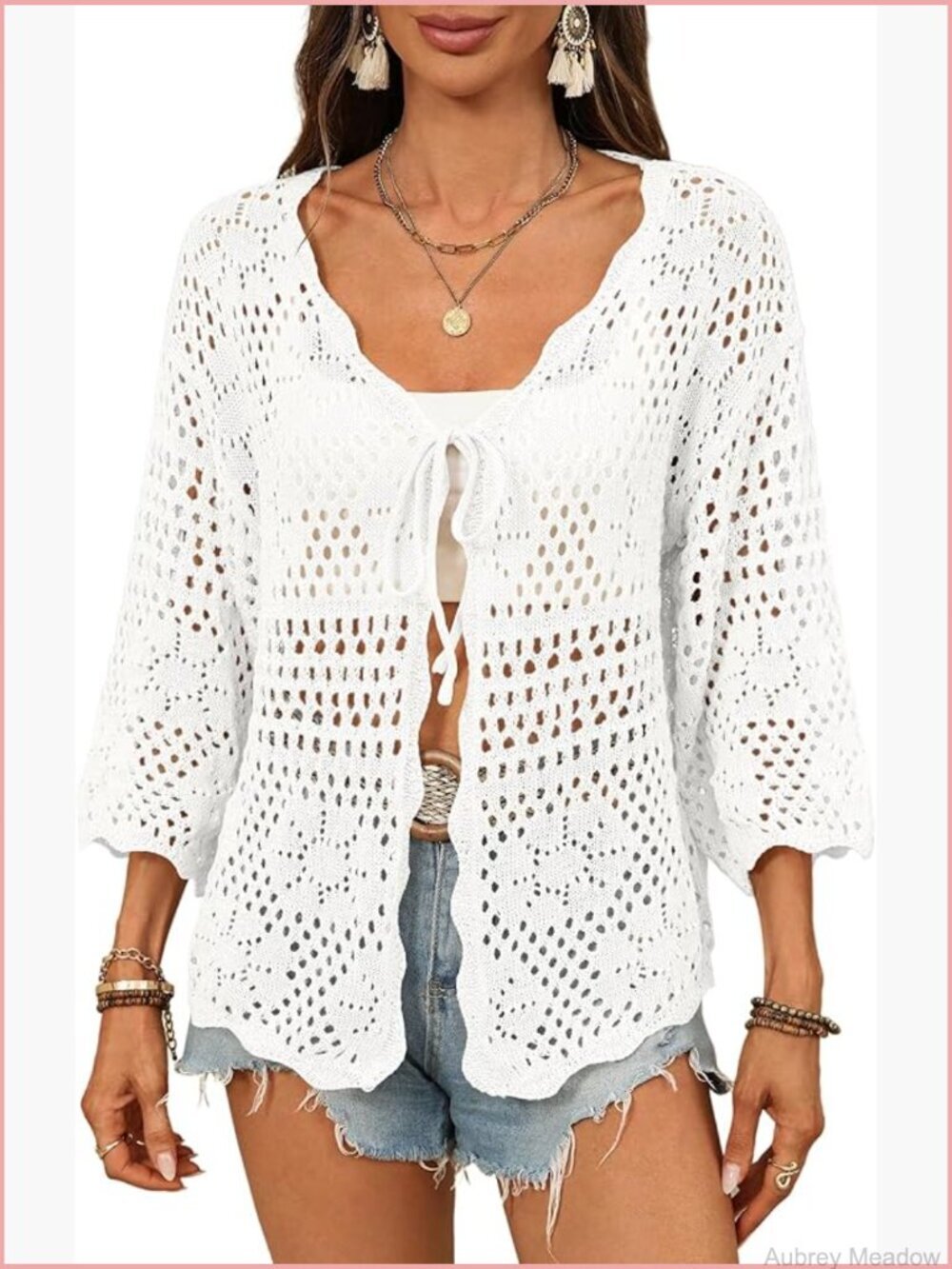 Women's 3/4 Sleeve Lightweight Knit Cropped Shrugs Solid Cardigan Sweater